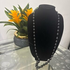 Hematite Bead Long Necklace - Sleek Gray Elegance